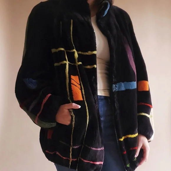 Zuki Abstract Design Fur Coat